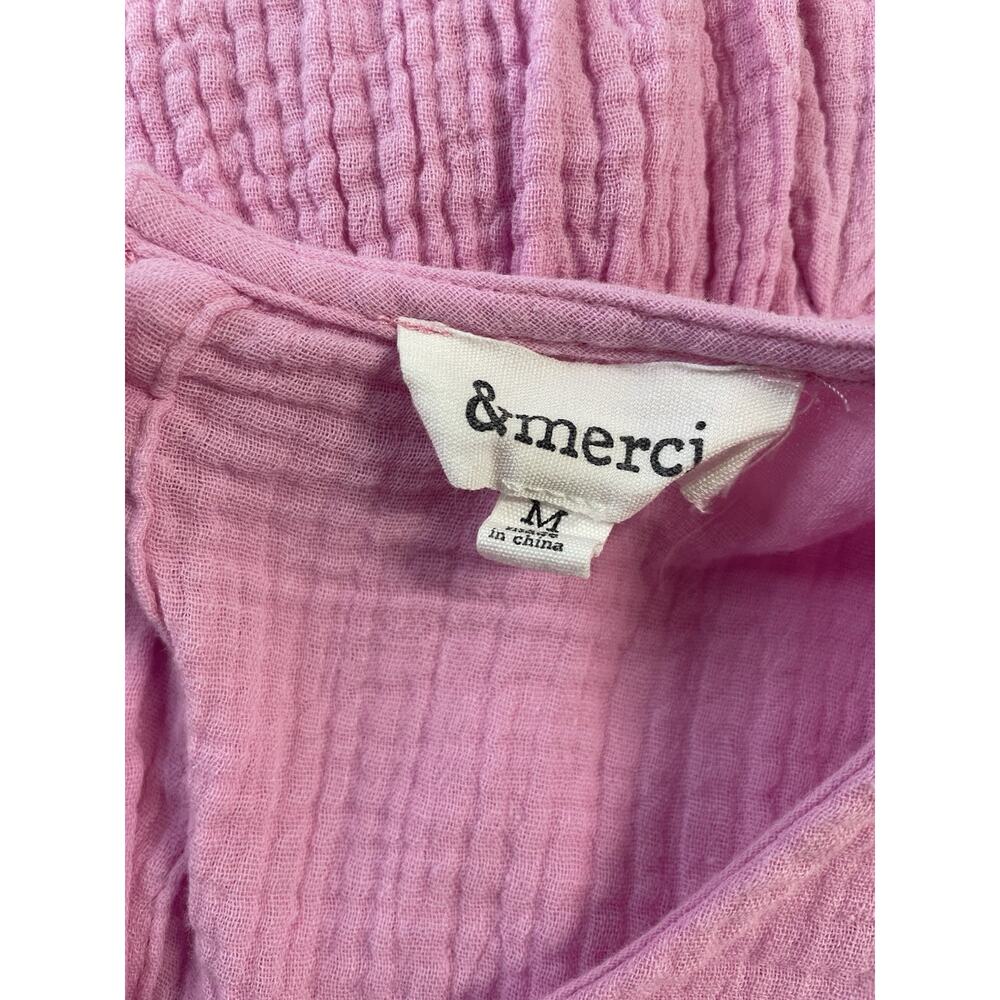 &Merci Pink Puff Sleeve Mini Dress Cotton Blend Babydoll Size Medium - Picture 4 of 5